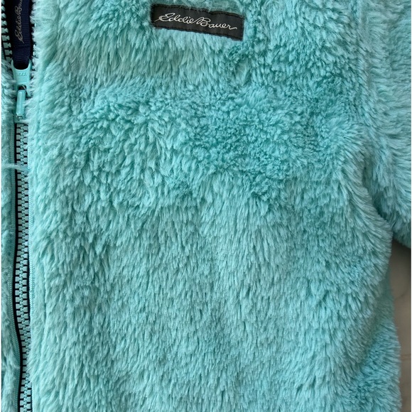 SOFT Eddie Bauer Girls Navy Blue Winter Snow Jacket Reversible Faux Fur Small - Picture 7 of 8